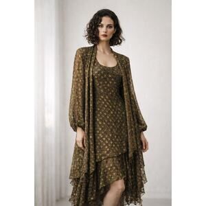 Vintage Ann Hobbs for Cattiva Opera-Core Dress & Duster Set – Black & Gold Sheer